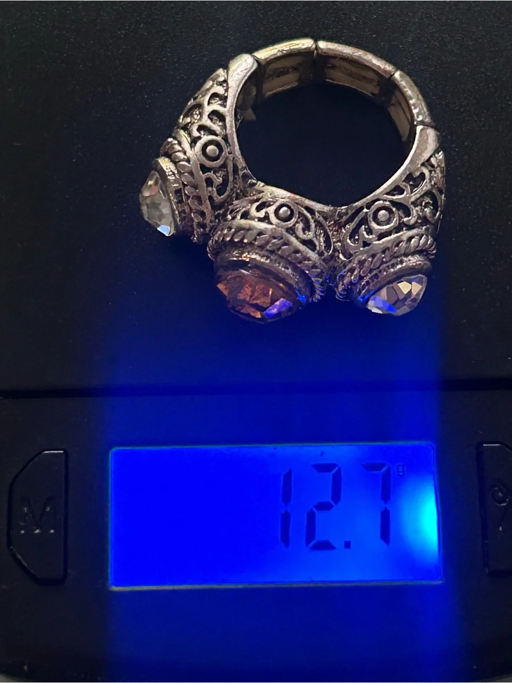Vintage Gothic Mens Ring Silver King Royal Crystal Large Statement